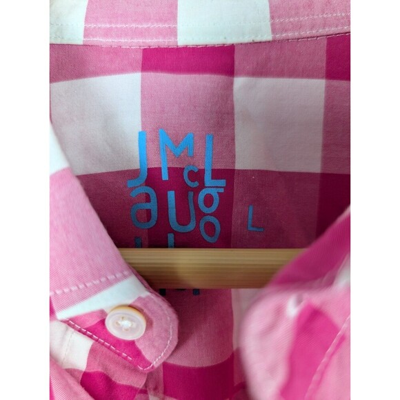 J. McLaughlin Gingham Check Button Down Dress Shirt Large Pink White Preppy 167 - Picture 4 of 5